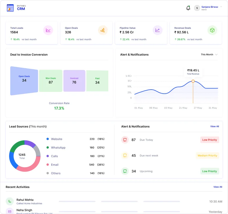 Entires AI CRM screenshot
