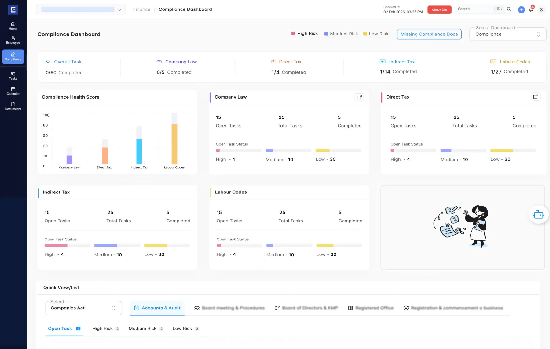 Entries AI Compliance and Document Management dashboard